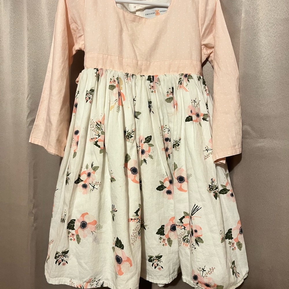 Floral Pink and White Kids Dress